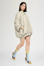 Oversized Gathered Bomber in Floral-Quilted Nylon