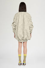Oversized Gathered Bomber in Floral-Quilted Nylon