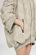 Oversized Gathered Bomber in Floral-Quilted Nylon