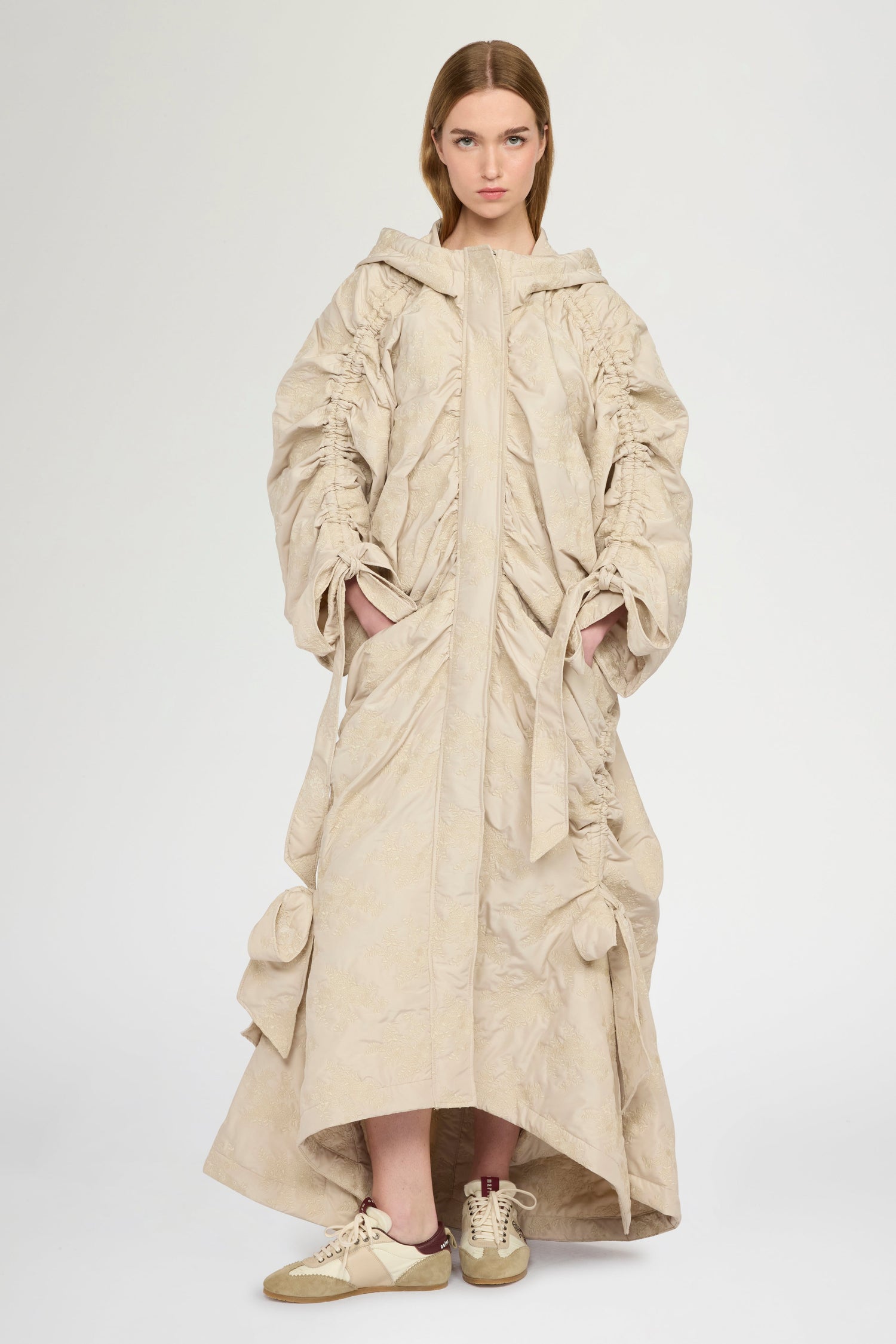 Long Padded Floral-Quilted Parka