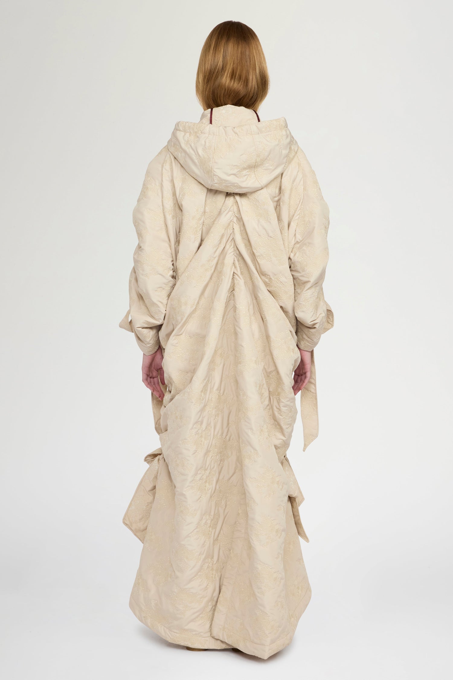 Long Padded Floral-Quilted Parka