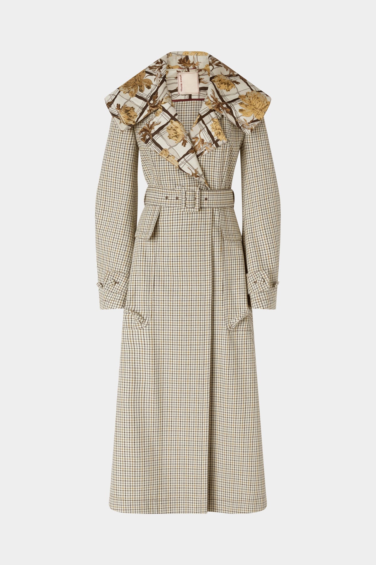Long Micro Check Coat with Maxi Lapel