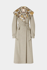 Long Micro Check Coat with Maxi Lapel