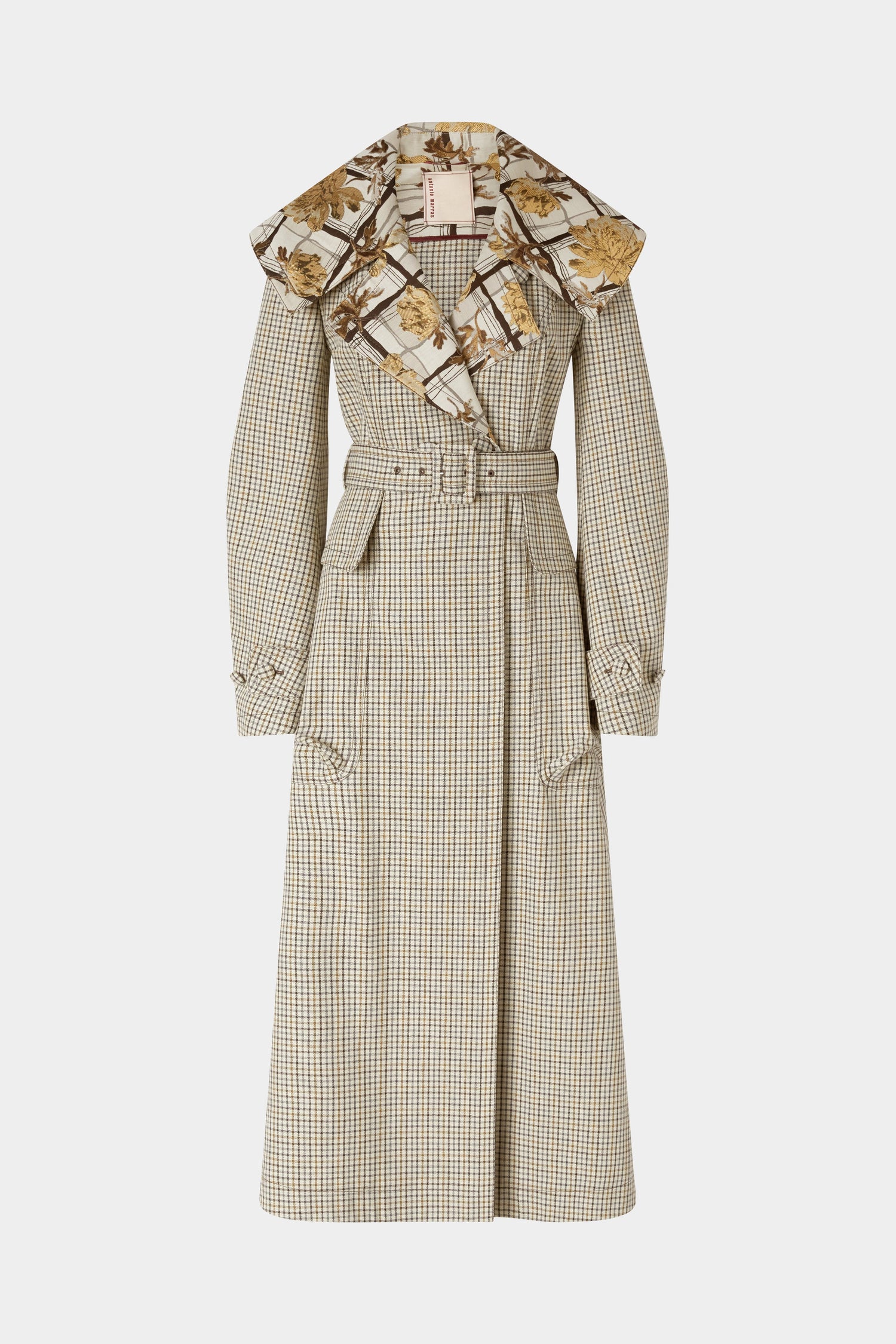 Long Micro Check Coat with Maxi Lapel