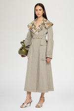 Long Micro Check Coat with Maxi Lapel