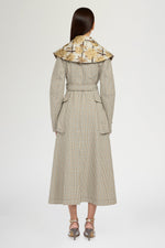 Long Micro Check Coat with Maxi Lapel
