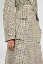 Long Micro Check Coat with Maxi Lapel