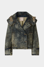 Wide Lapel Aviator Denim Jacket