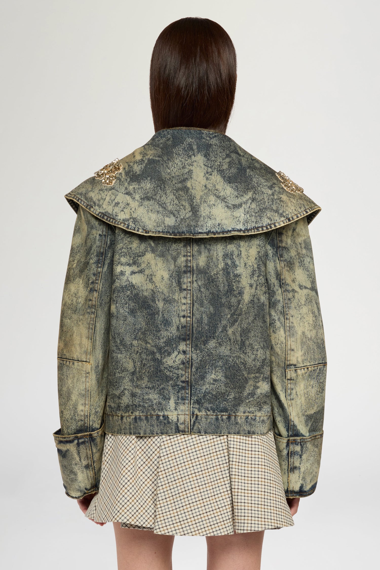Wide Lapel Aviator Denim Jacket