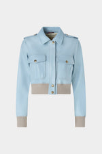 Cropped Light Blue Leather Bomber Jacket