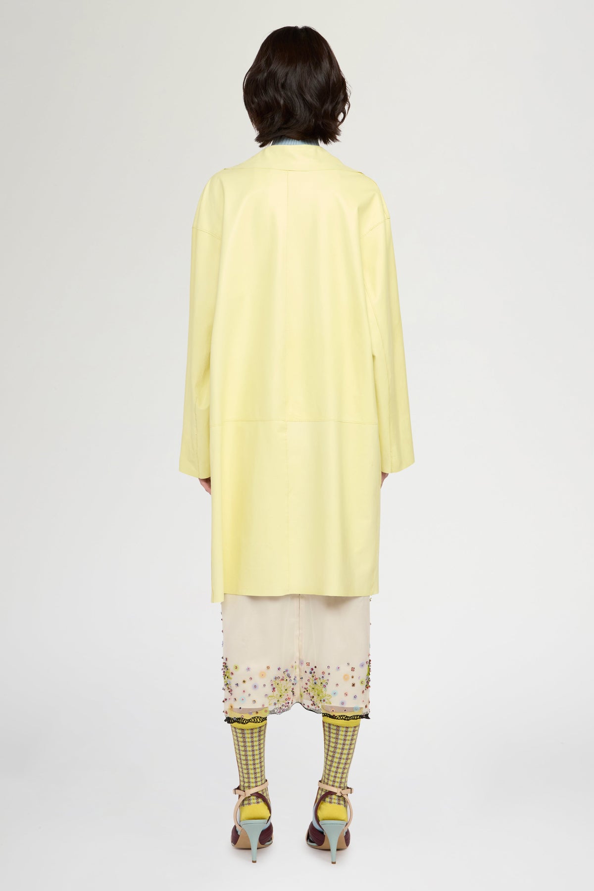 Unlined Leather Coat in Yellow
