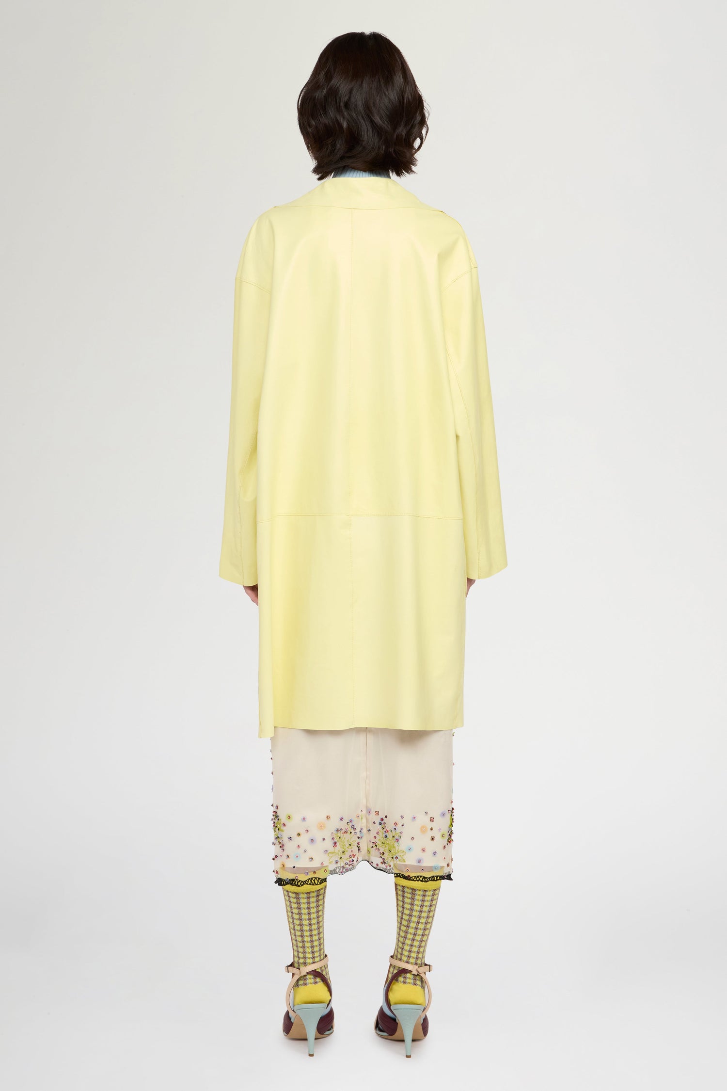 Unlined Leather Coat in Yellow