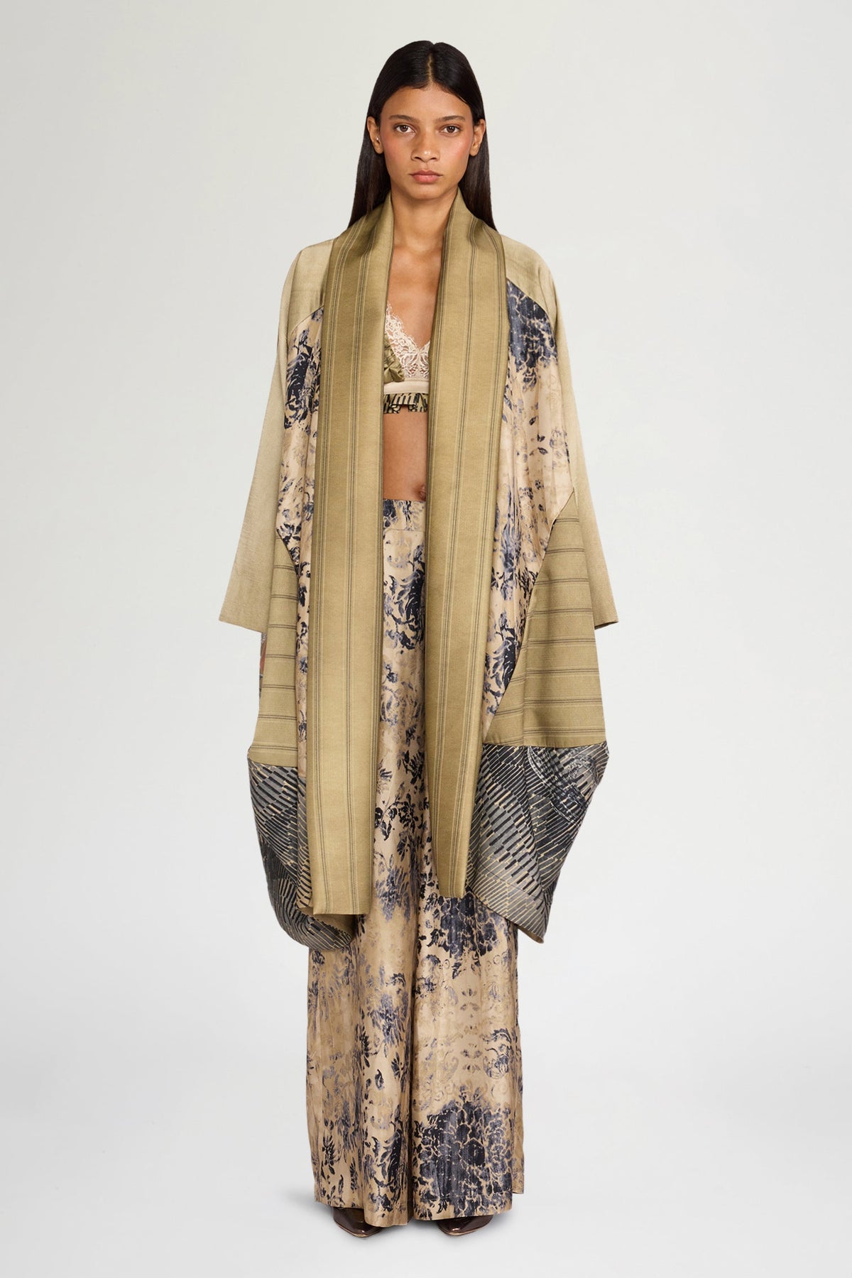Patchwork Caban With Shawl Collar