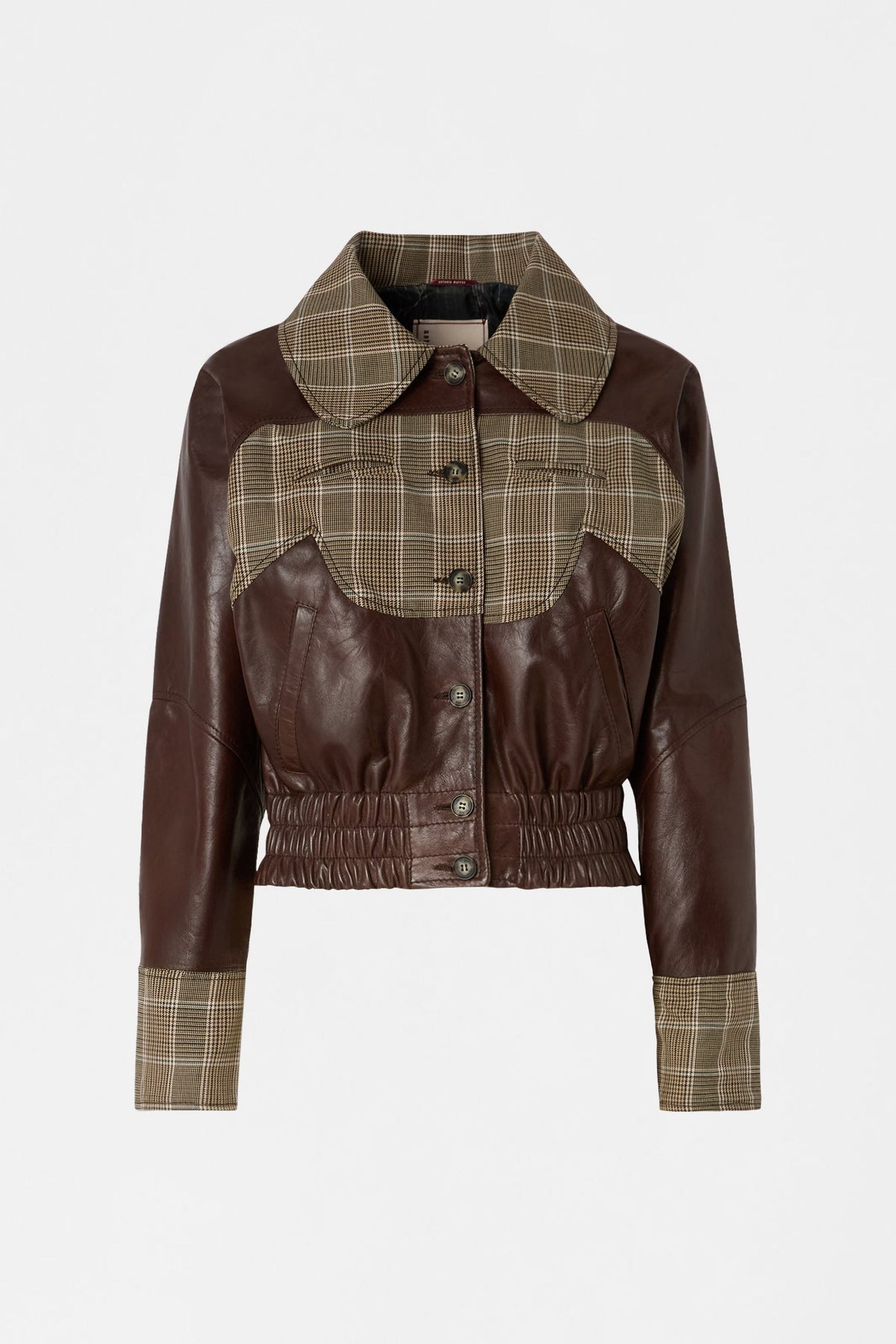 Checked Leather Short Bomber