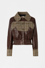 Checked Leather Short Bomber