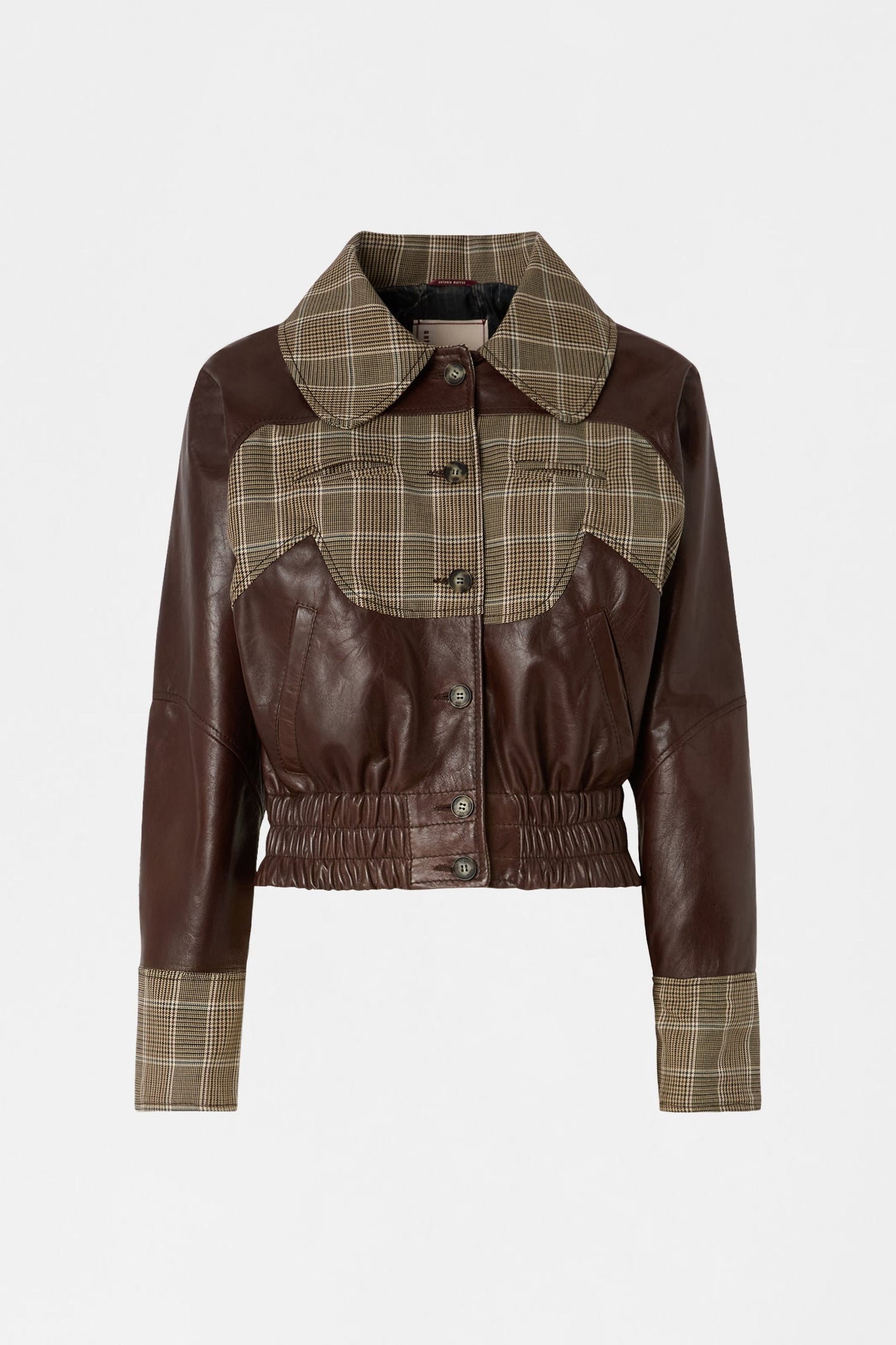Checked Leather Short Bomber