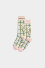Light-blue Check & Rose Socks