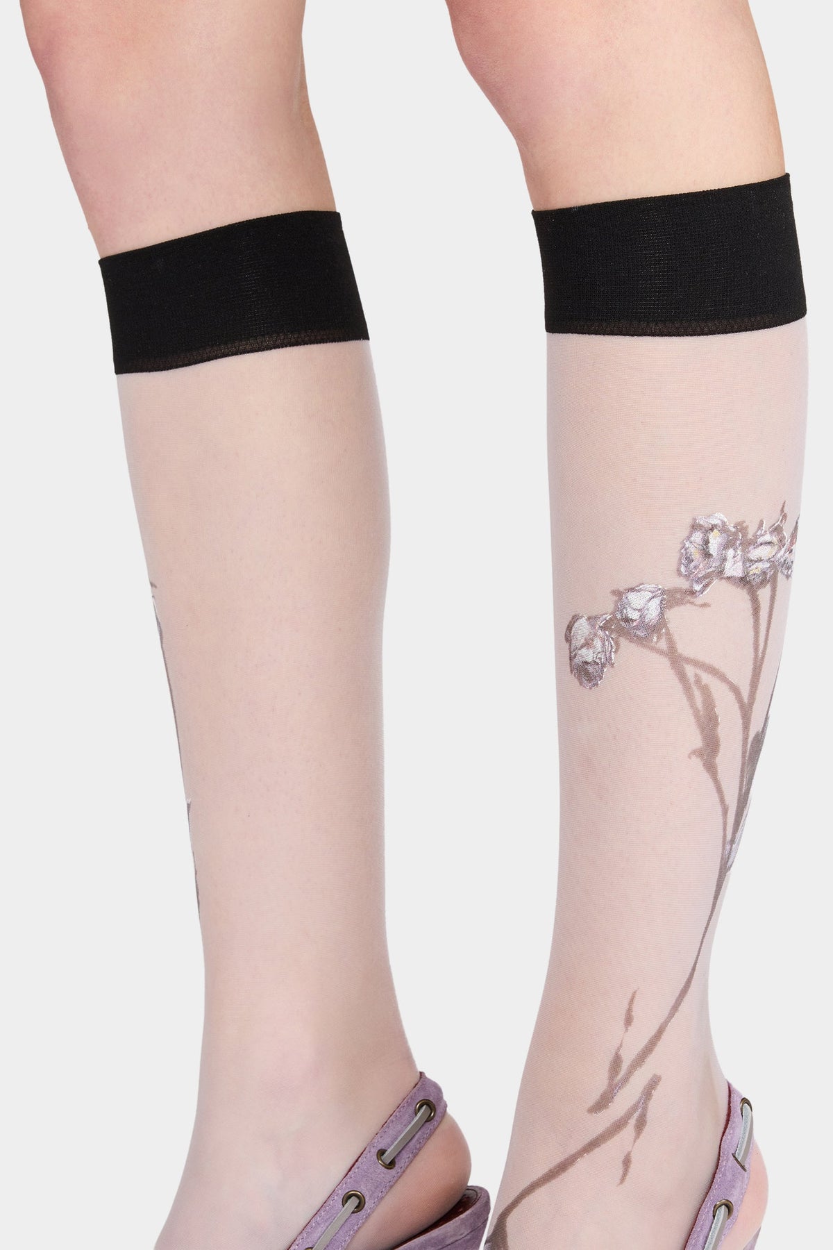 Lilac Floral Sheer Socks