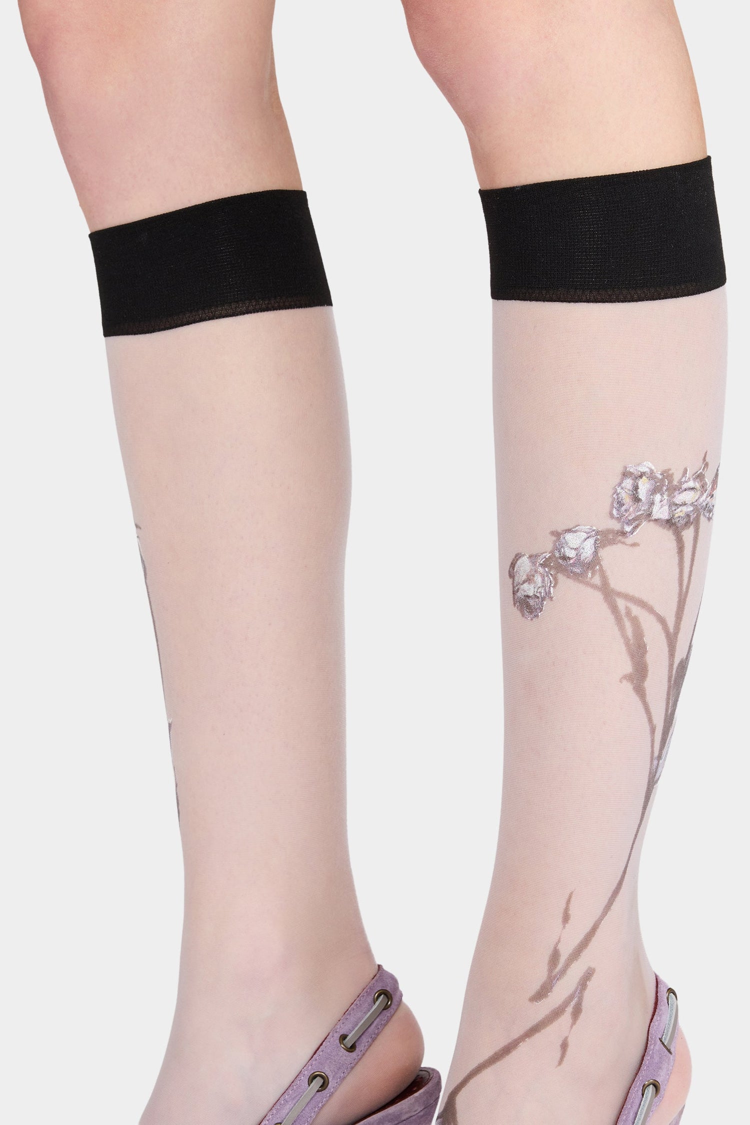 Lilac Floral Sheer Socks