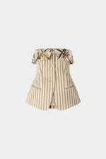 Striped Jersey Bustier With Floral Brocade Lapel