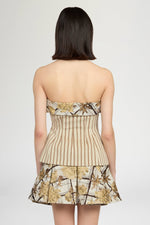 Striped Jersey Bustier With Floral Brocade Lapel