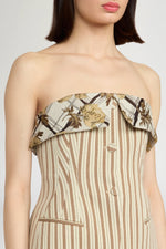 Striped Jersey Bustier With Floral Brocade Lapel