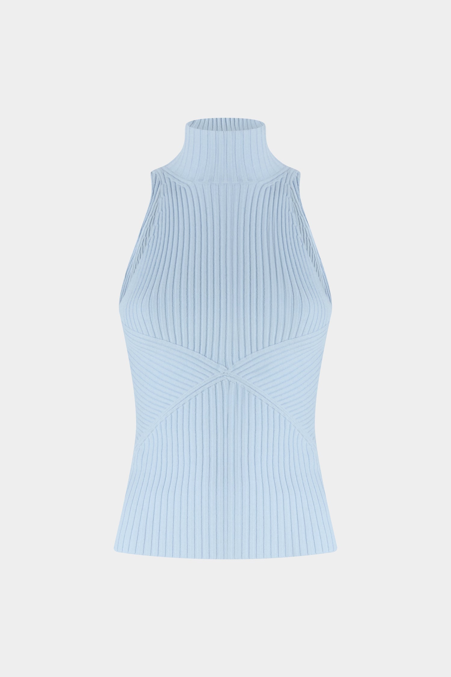Light Blue Ribbed Sleeveless Top with High Neck