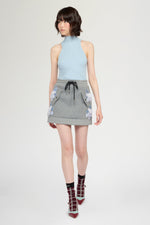 Light Blue Ribbed Sleeveless Top with High Neck