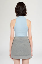 Light Blue Ribbed Sleeveless Top with High Neck