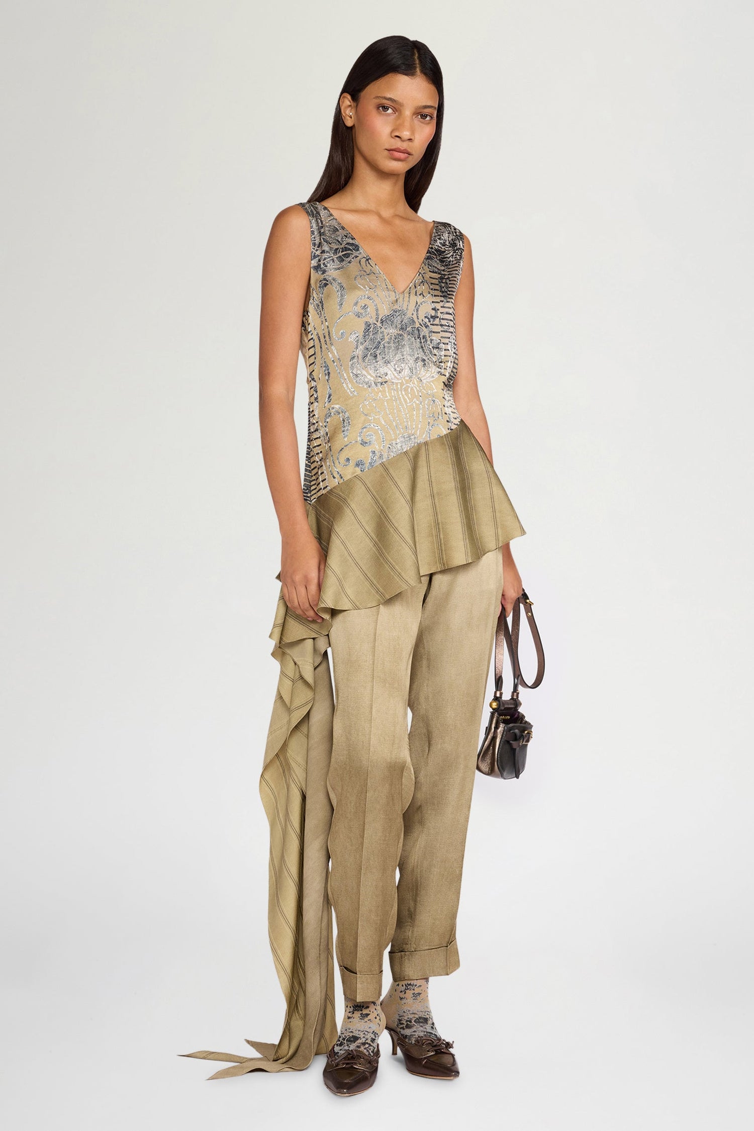 Gold Asymmetric Ruffled Top