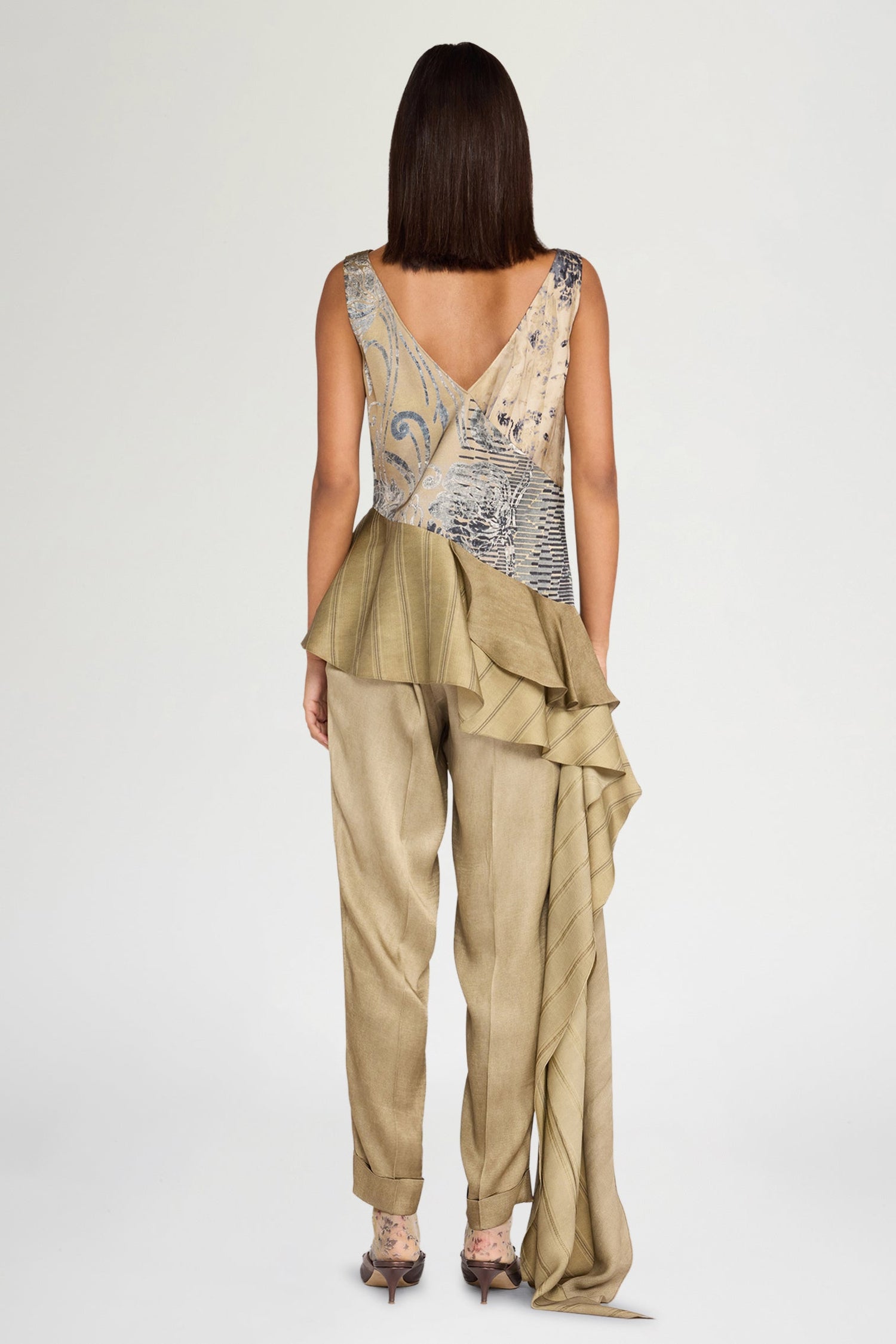 Gold Asymmetric Ruffled Top