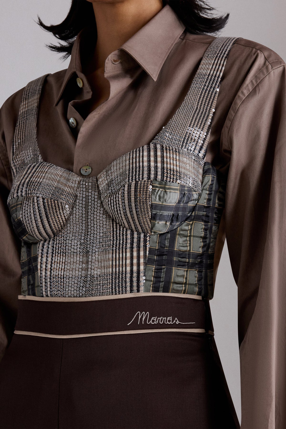 Sequined Checked Crop Bustier
