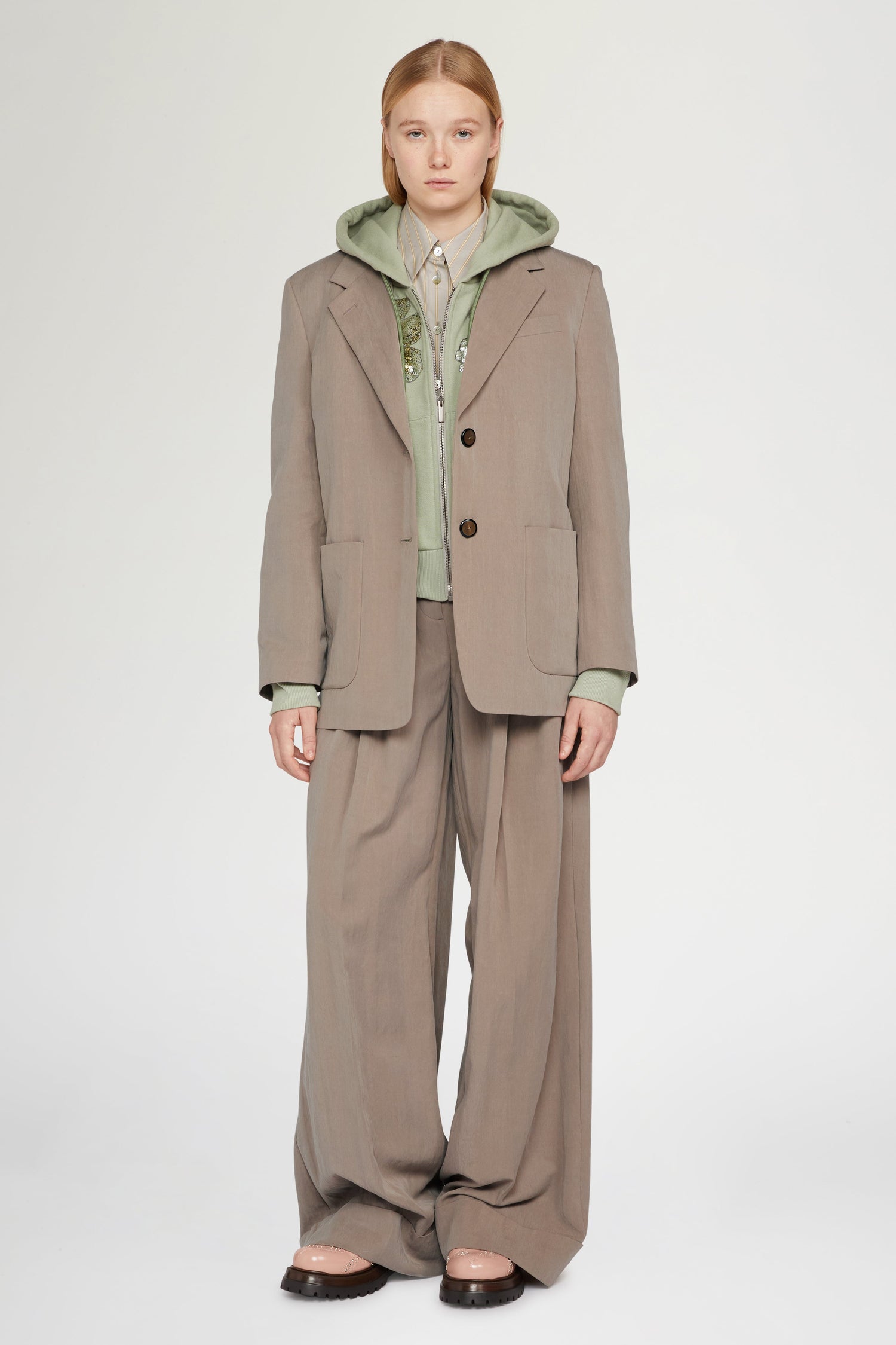 Taupe Single-Breasted Blazer