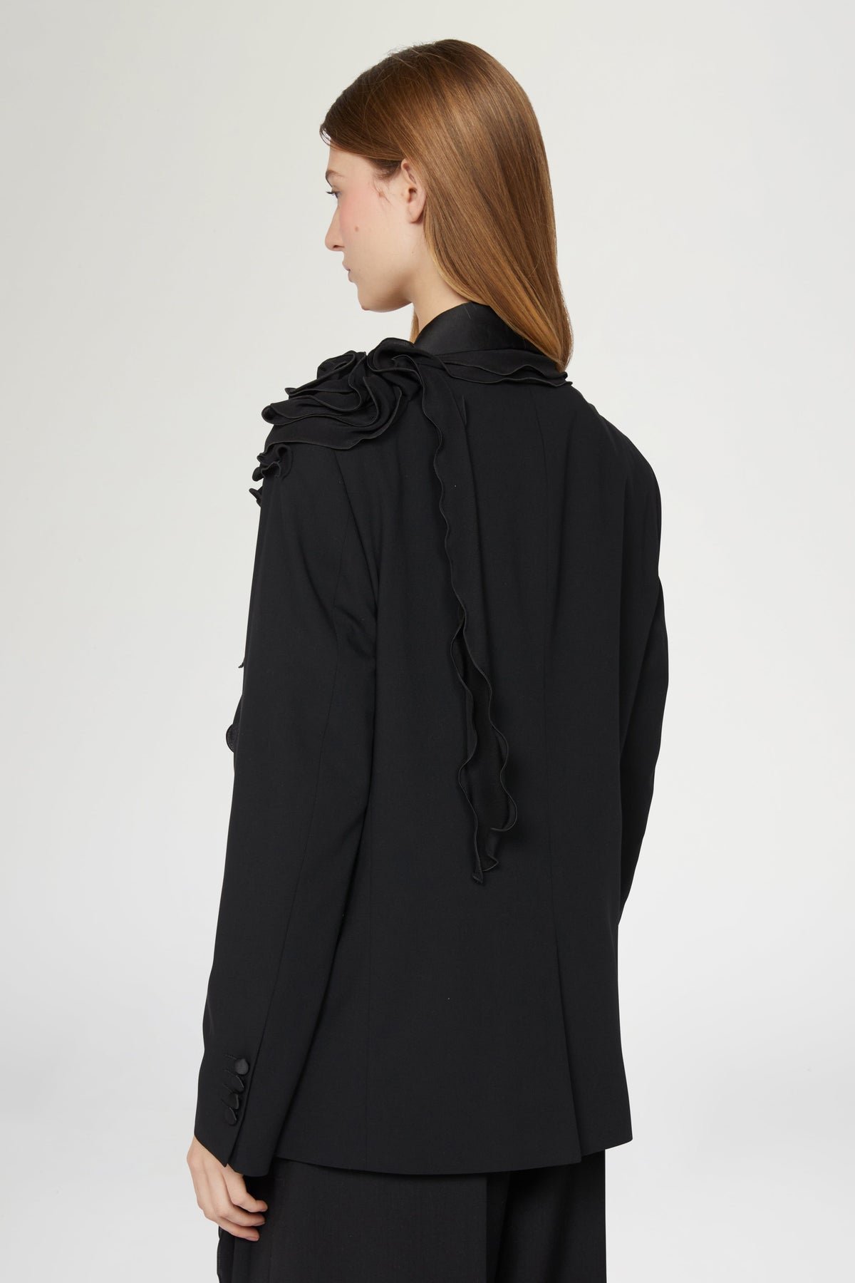 Oversized Tuxedo with Chiffon Ruffles