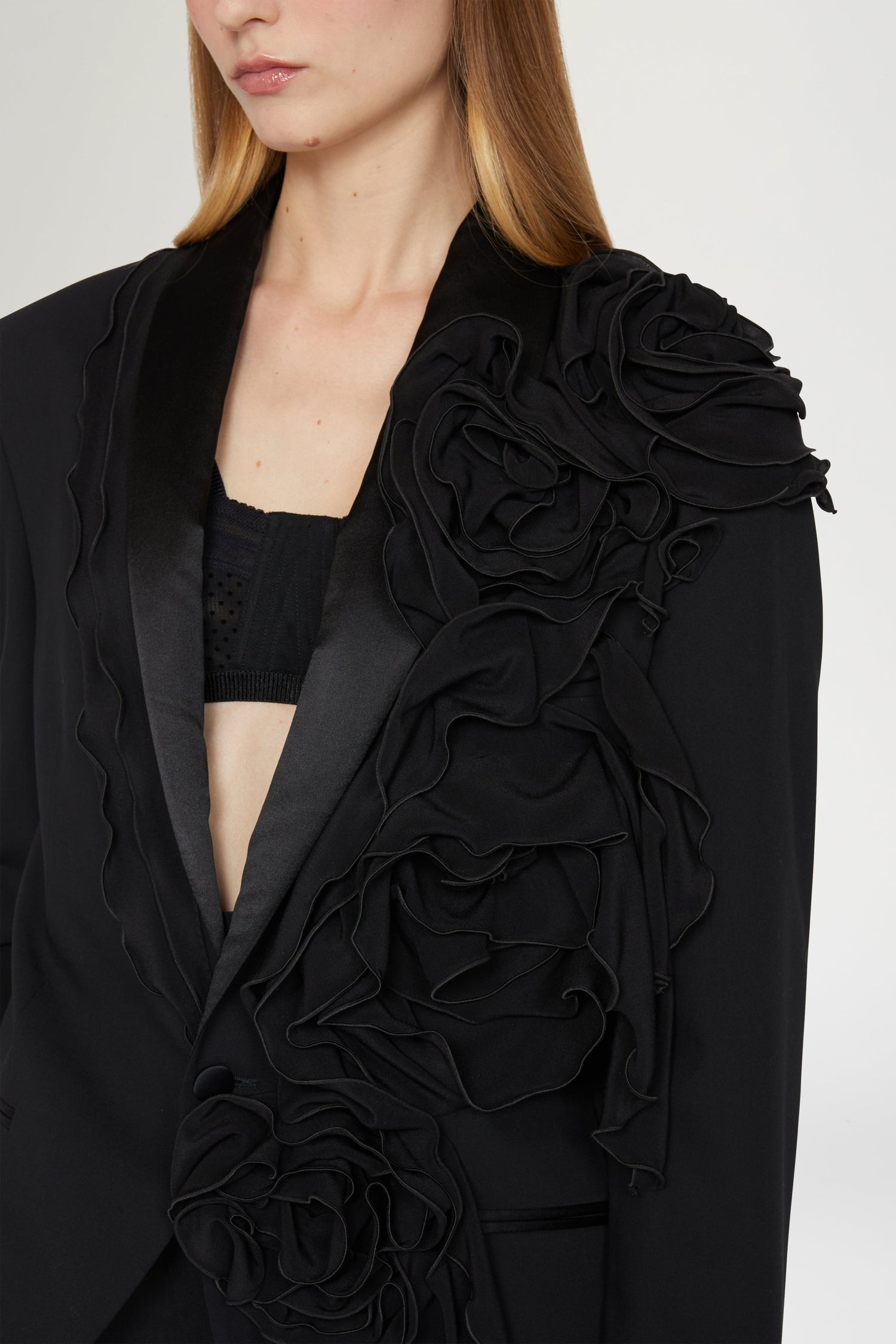 Oversized Tuxedo with Chiffon Ruffles