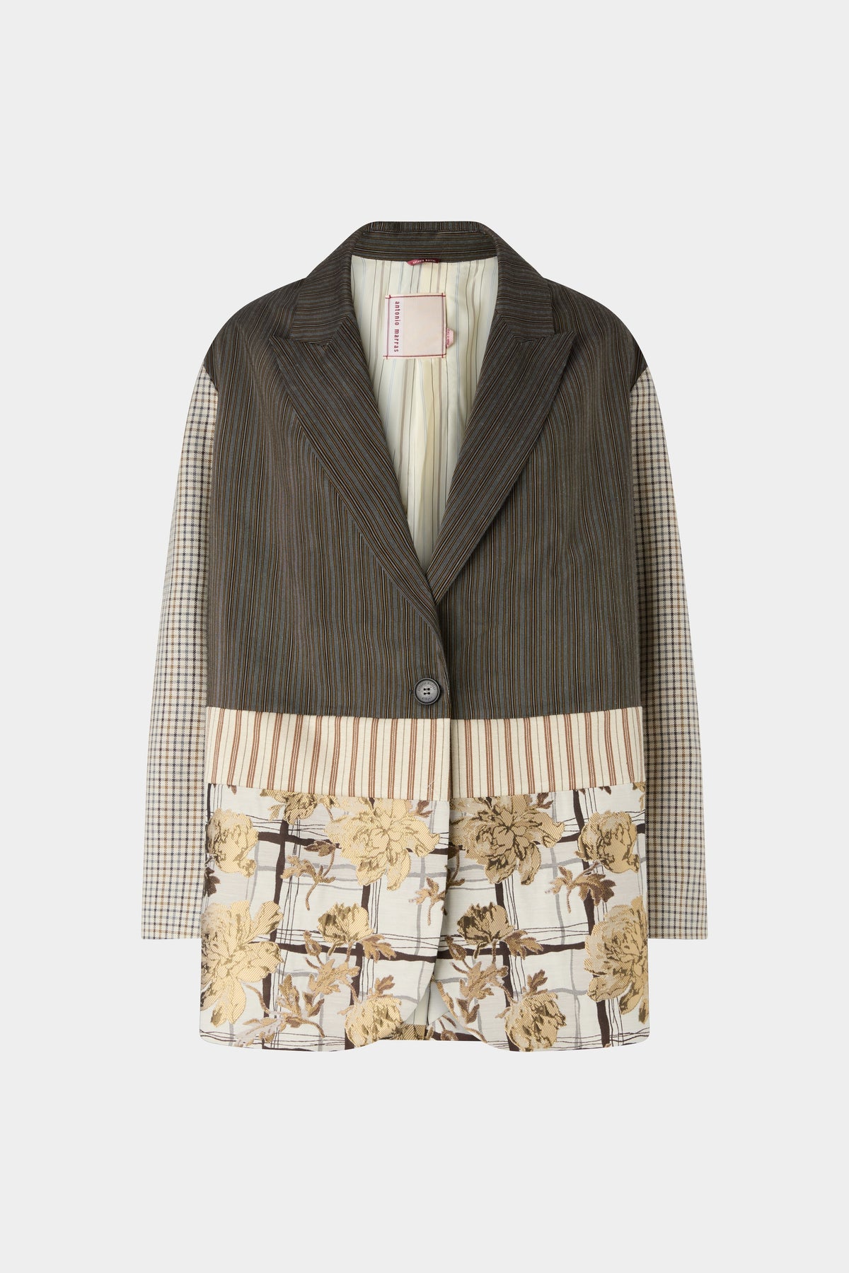 Single-Breasted Pinstripe and Floral Jacquard Jacket