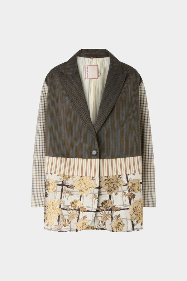 Single-Breasted Pinstripe and Floral Jacquard Jacket