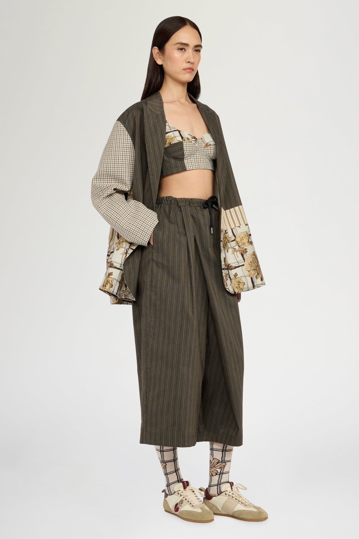 Single-Breasted Pinstripe and Floral Jacquard Jacket