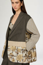 Single-Breasted Pinstripe and Floral Jacquard Jacket