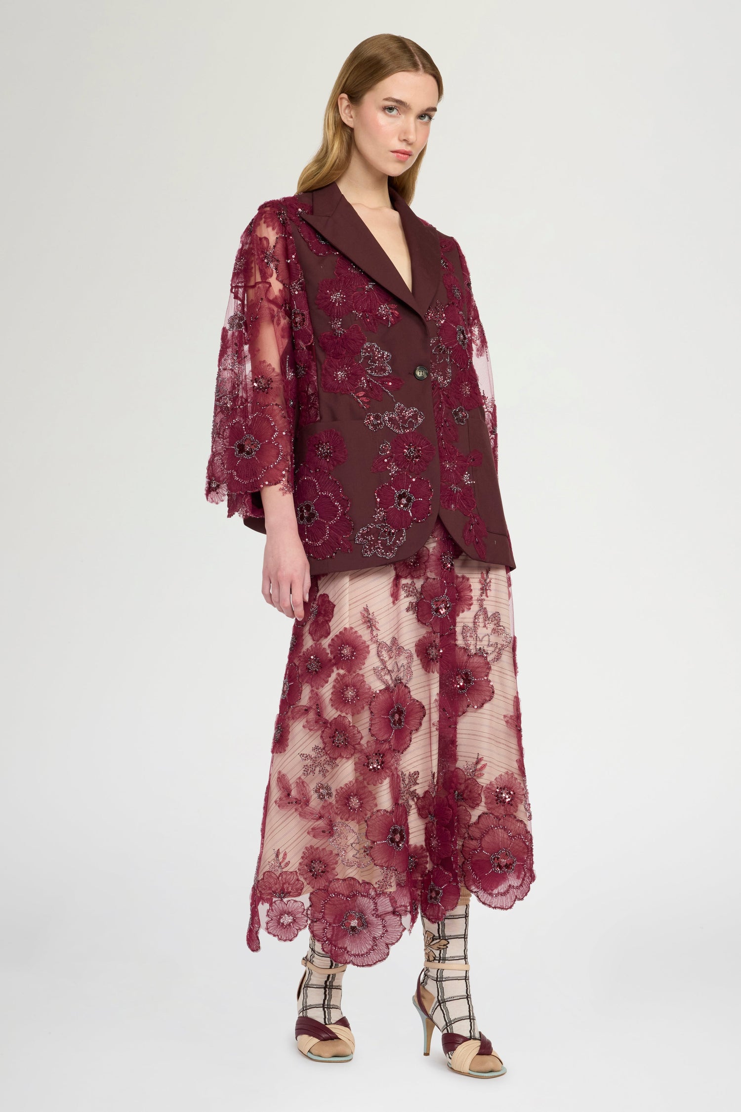 Jacket With Embroidered Tulle Kimono Sleeve