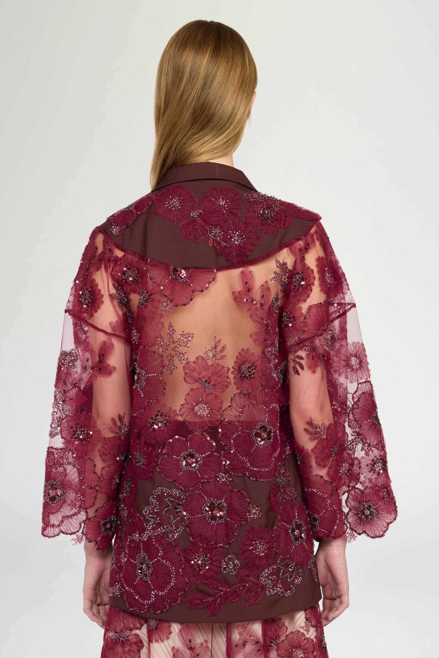 Jacket With Embroidered Tulle Kimono Sleeve