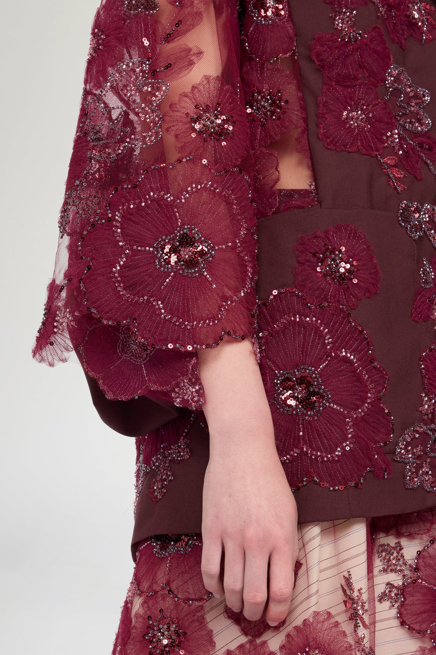 Jacket With Embroidered Tulle Kimono Sleeve