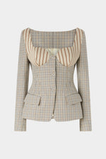 Micro Check and Striped Jersey Corset Jacket