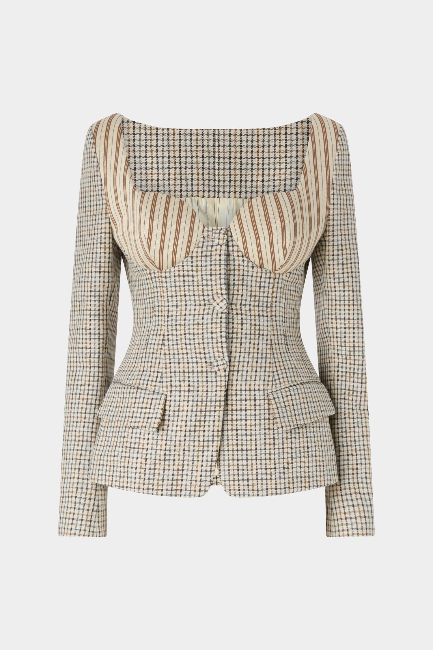 Micro Check and Striped Jersey Corset Jacket