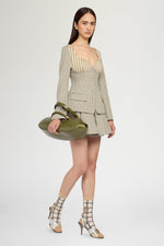 Micro Check and Striped Jersey Corset Jacket