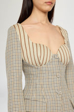Micro Check and Striped Jersey Corset Jacket