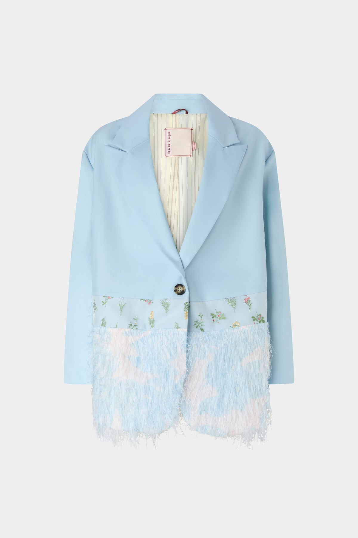 Single-Breasted Light Blue Duchesse Blazer with Inserts