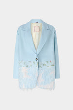 Single-Breasted Light Blue Duchesse Blazer with Inserts