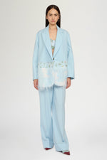 Single-Breasted Light Blue Duchesse Blazer with Inserts