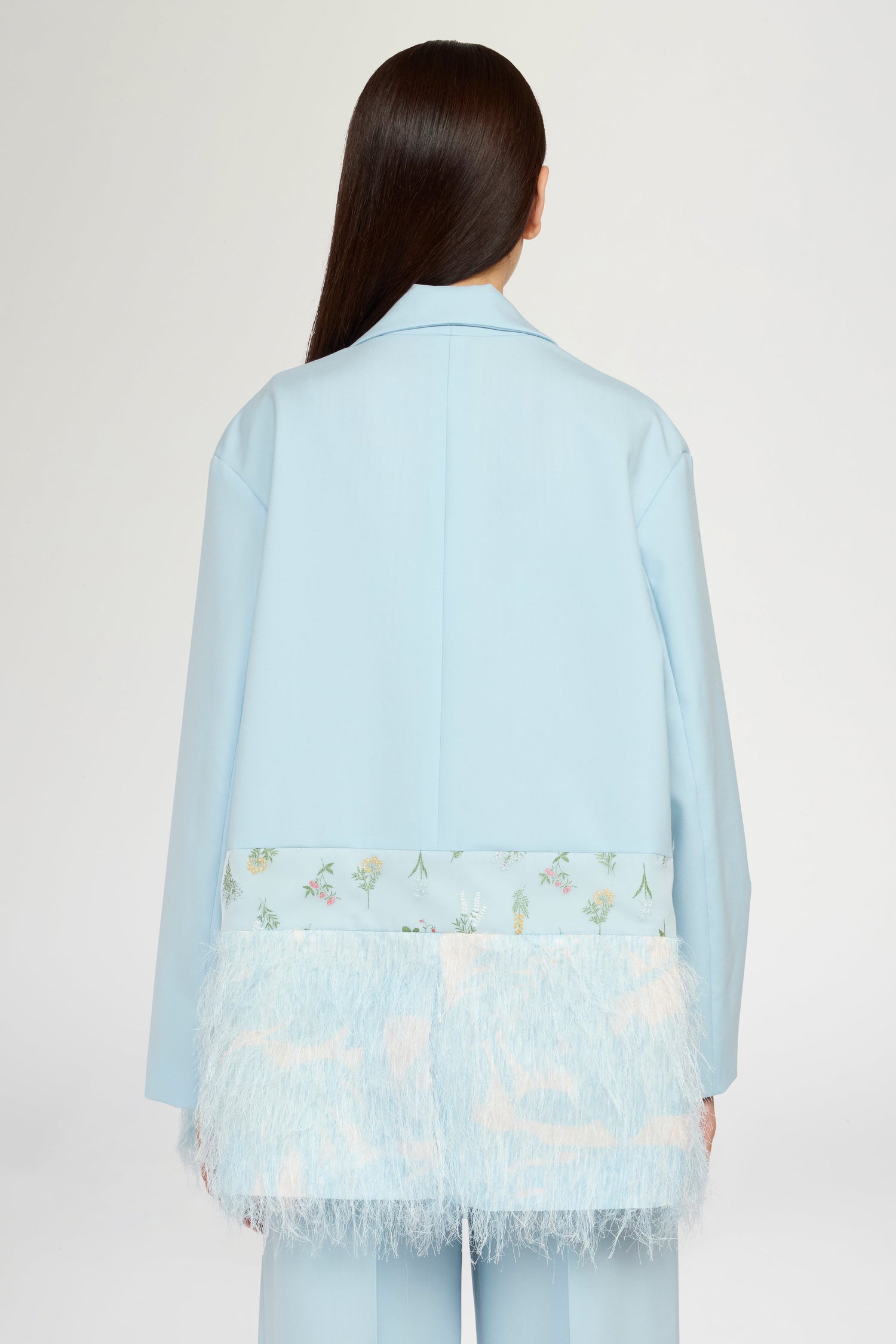 Single-Breasted Light Blue Duchesse Blazer with Inserts